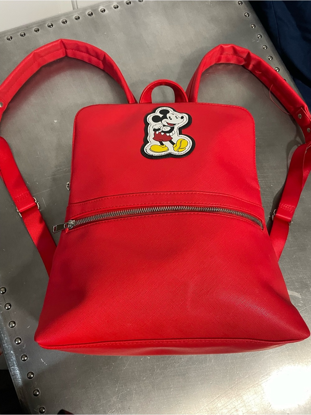 Disney Red Faux Leather Backpack with Graphic Mickey Mouse Patch